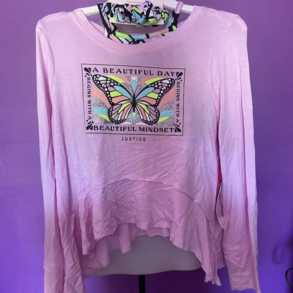 Justice 3-Piece Set Girls Size Small Lavender Top, Sports Bra & Scrunchie Outfit